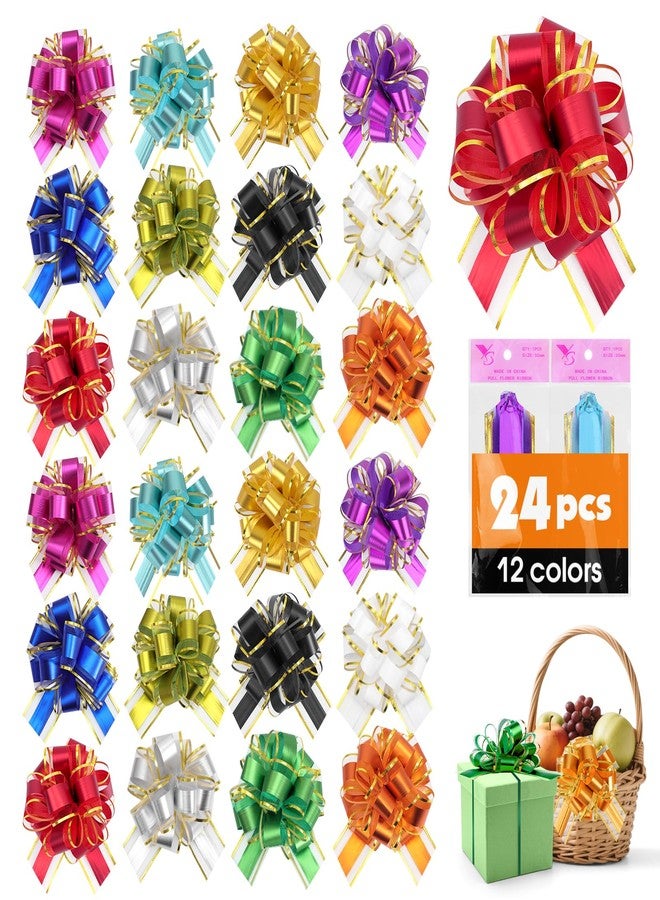 FUMILE 24 Pcs Pull Bows for Gift Baskets, 12 Colors 6 Inches Large Gift Bows for Presents, Phnom Penh Gift Wrap Bows for Presents & Crafts, Pull Ribbon Gift Bows for Party, Christmas, Thanksgiving. - Image 1